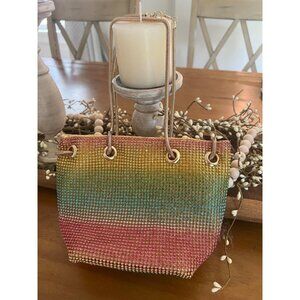 Women's Evening Clutch Rhinestone Zipper Bag for Prom Cocktail -Bucket Rainbow